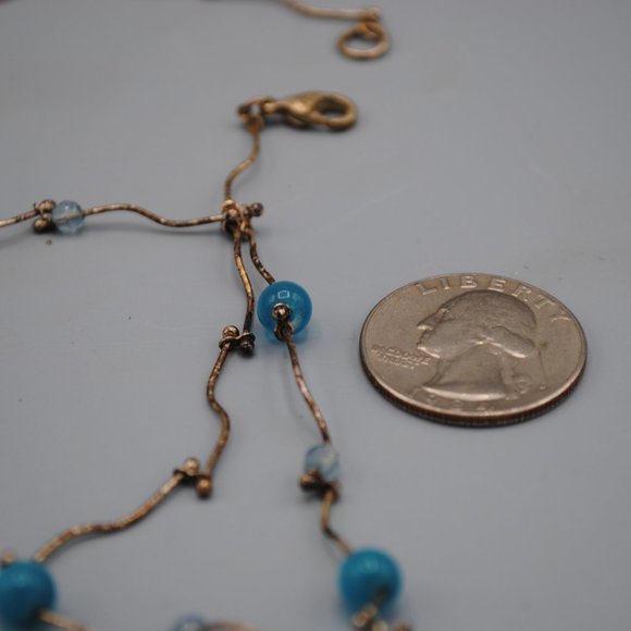 Vintage Retro Blue Bead Silver Wire Necklace 16" - Picture 2 of 2